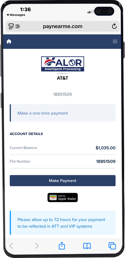 When receiving a message from Valor, click the smart link in the message which will bring you to the screen below.